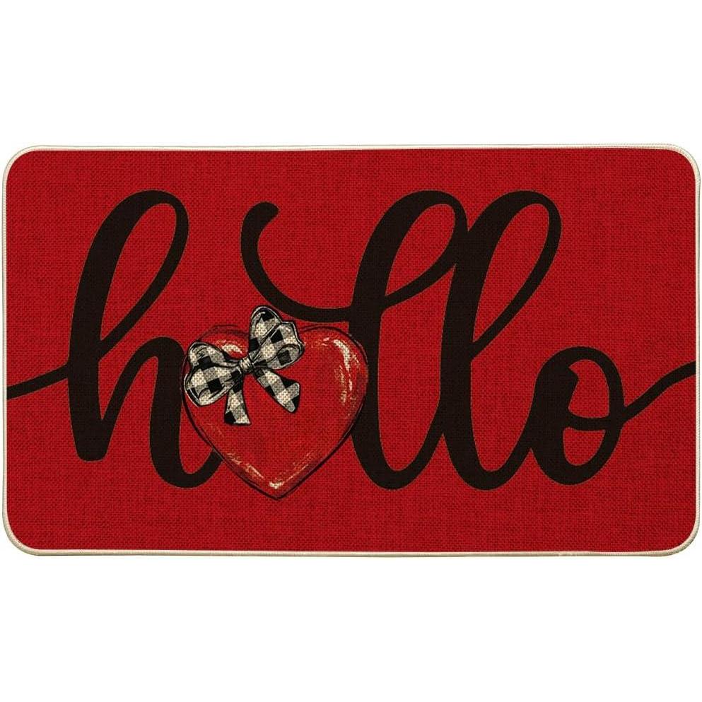 image:imageArtoid Mode Red Love Heart Hello Valentines Doormat Home Decor LowProfile Switch Rug Door Mat for Indoor Outdoor 17x29 InchRed