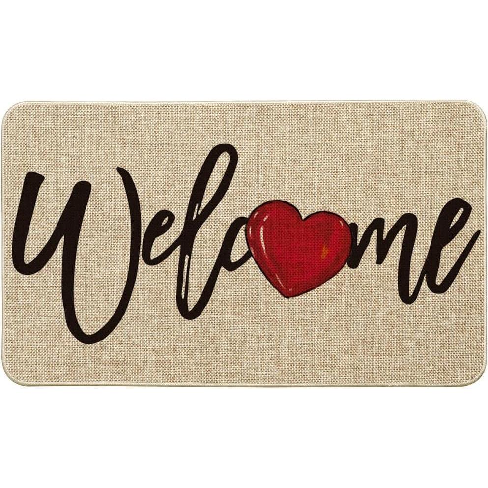 image:imageArtoid Mode Red Welcome Love Heart Valentines Day Doormat Home Decor LowProfile Switch Rug Door Mat for Indoor Outdoor 17x29 InchBeige