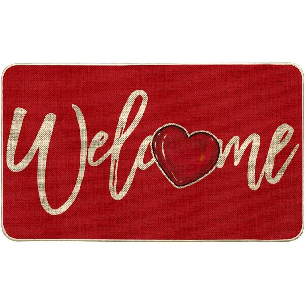 image:imageArtoid Mode Red Welcome Love Heart Valentines Day Doormat Home Decor LowProfile Switch Rug Door Mat for Indoor Outdoor 17x29 InchRed