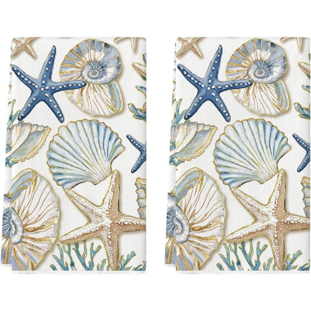 image:imageArtoid Mode Seashell Coral Starfish Summer Kitchen Towels Dish Towels 18x26 Inch Farmhouse Summer Seasonal Decoration Hand Towels Set of 2