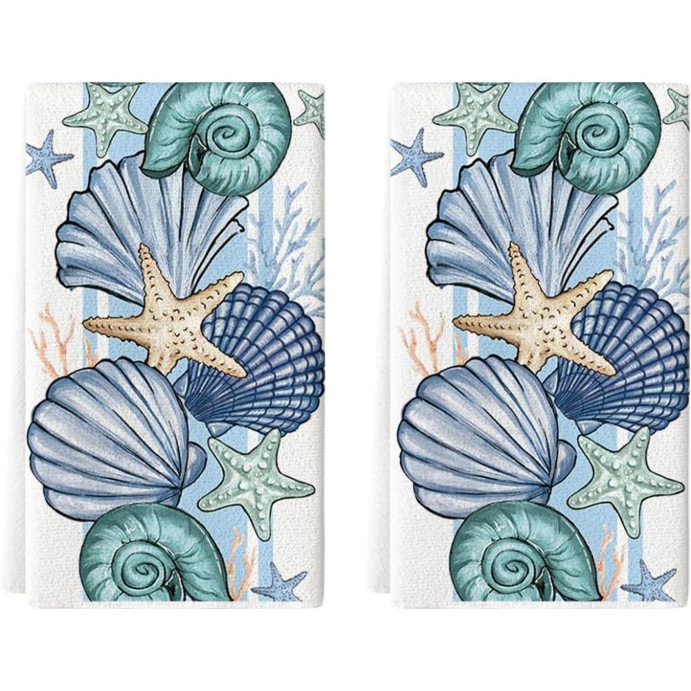 image:imageArtoid Mode Seashell Snail Starfish Summer Kitchen Towels Dish Towels 18x26 Inch Farmhouse Summer Seasonal Decoration Hand Towels Set of 2