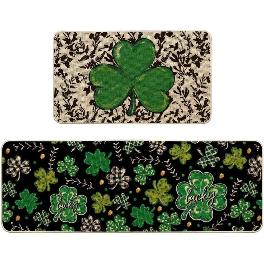 image:imageArtoid Mode Shamrock Leaves Lucky Polka Dot St Patricks Day Kitchen Mats Set of 2 Home Decor LowProfile Kitchen Rugs for Floor 17x29 and 17x47 Inch