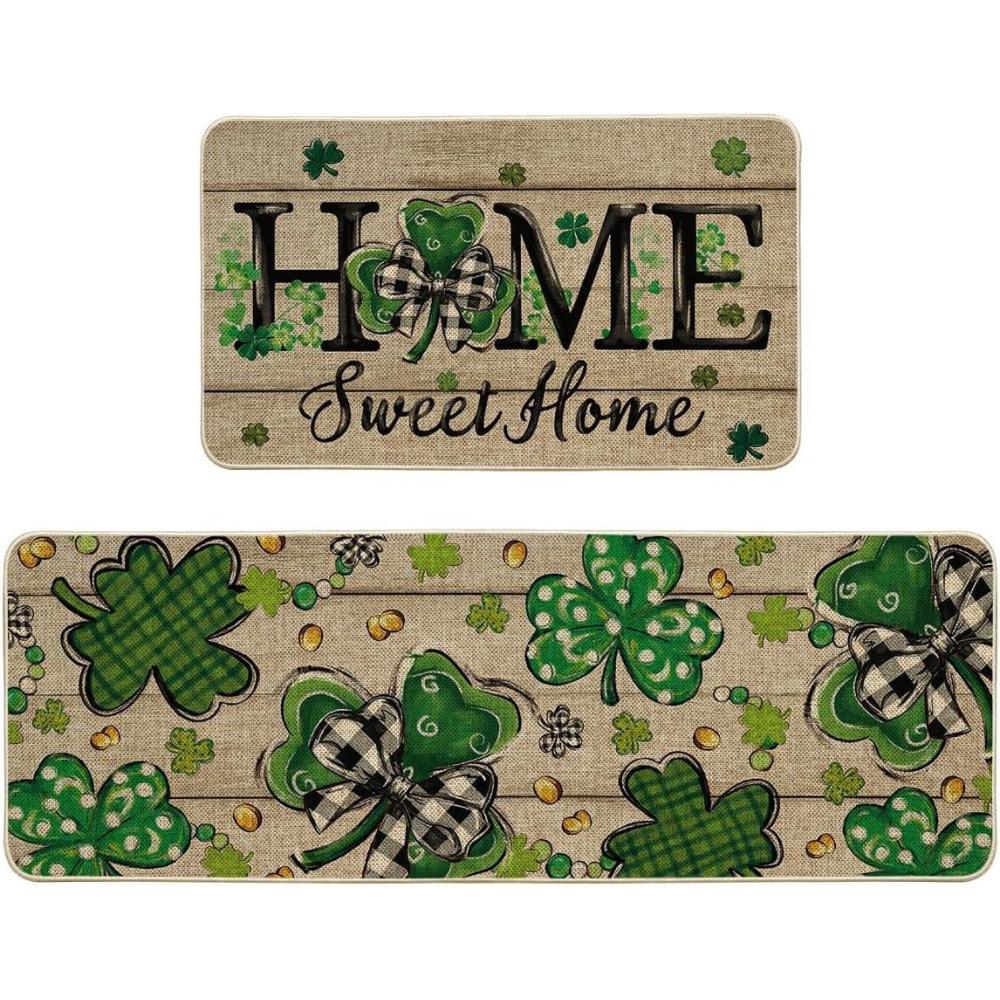 image:imageArtoid Mode Wood Shamrock Sweet Home St Patricks Day Kitchen Mats Set of 2 Home Decor LowProfile Kitchen Rugs for Floor 17x29 and 17x47 Inch