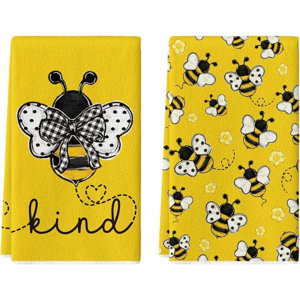 image:imageArtoid Mode Yellow Summer Bee Kind Kitchen Towels Dish Towels 18x26 Inch Farmhouse Summer Decoration Hand Towels Set of 2
