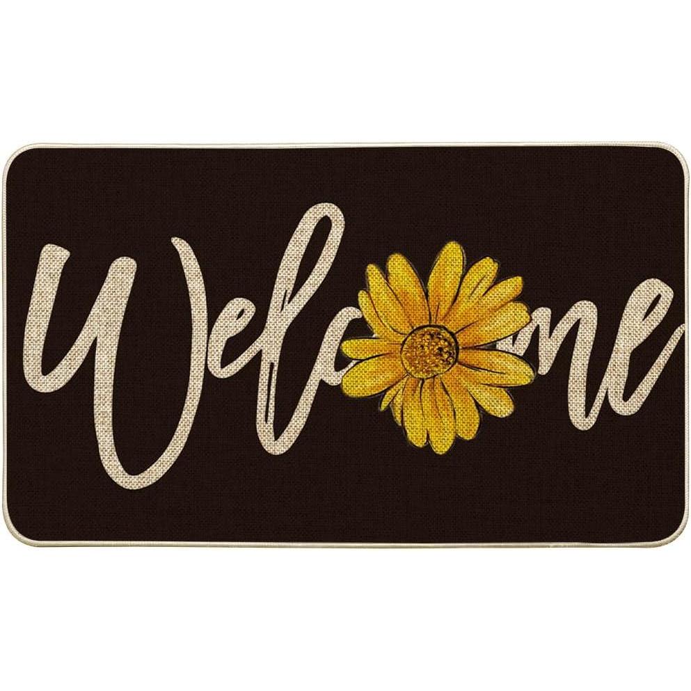 image:imageArtoid Mode Yellow Sunflower Welcome Summer Home Decor LowProfile Switch Rug Door Mat for Indoor Outdoor 17x29 InchBlack