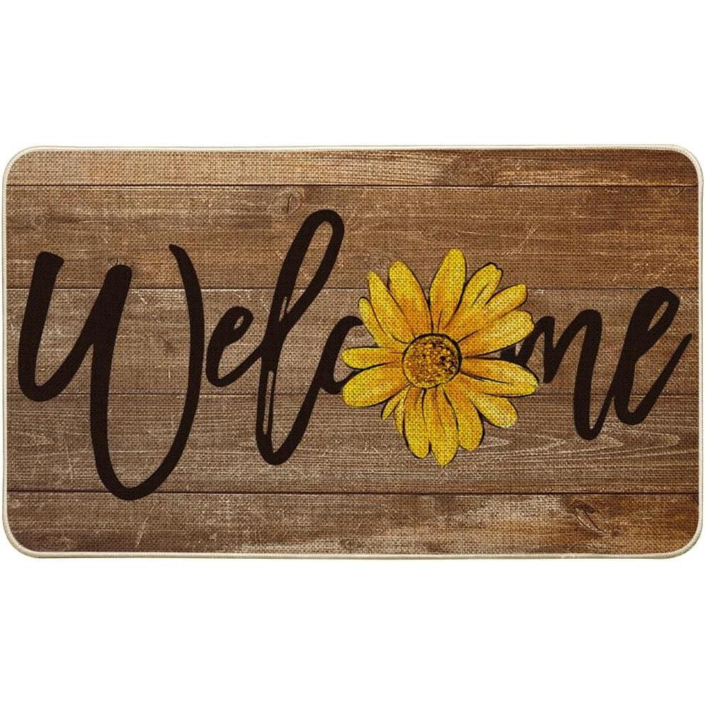 image:imageArtoid Mode Yellow Sunflower Welcome Summer Home Decor LowProfile Switch Rug Door Mat for Indoor Outdoor 17x29 InchBrown