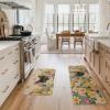 Artoid Mode Black Cat Floral Flowers Spring Kitchen Mats Set of 2, Home Decor Low-Profile Kitchen Rugs for Floor – 17×29 and 17×47 Inch