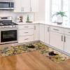 Artoid Mode Black Cat Floral Flowers Spring Kitchen Mats Set of 2, Home Decor Low-Profile Kitchen Rugs for Floor – 17×29 and 17×47 Inch