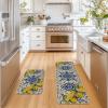 Artoid Mode Blue Floral Lemons Spring Kitchen Mats Set of 2, Home Decor Low-Profile Kitchen Rugs for Floor – 17×29 and 17×47 Inch