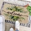 Artoid Mode Eucalyptus Floral Leaves Welcome Spring Doormat, Summer Decor Low-Profile Switch Rug Door Mat Floor Mat for Indoor Outdoor 17×29 Inch(Beige)