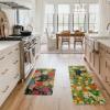 Artoid Mode Flowers Floral Black Cute Cat Spring Kitchen Mats Set of 2, Home Decor Low-Profile Kitchen Rugs for Floor – 17×29 and 17×47 Inch