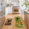 Artoid Mode Flowers Floral Black Cute Cat Spring Kitchen Mats Set of 2, Home Decor Low-Profile Kitchen Rugs for Floor – 17×29 and 17×47 Inch