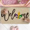Artoid Mode Irises Welcome Mardi Gras Doormat, Carnival Seasonal Low-Profile Rug Switch Mat for Indoor Outdoor 17×29 Inch