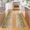 Artoid Mode Wildflower Spring Floral Kitchen Mats Set of 2, Flowers Summer Holiday Party Low-Profile Floor Mat for Home Kitchen – 17×29 and 17×47 Inch(Beige)