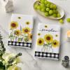 Artoid Mode Yellow Buffalo Plaid Sunflowers Sunshine Summer Kitchen Towels Dish Towels, 18×26 Inch Farmhouse Summer Decoration Hand Towels Set of 2(Black/White)