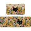 Artoid Mode Black Cat Floral Flowers Spring Kitchen Mats Set of 2, Home Decor Low-Profile Kitchen Rugs for Floor – 17×29 and 17×47 Inch