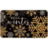 Artoid Mode Black Hello Winter Snowflake Christmas Doormat, Seasonal Xmas Home Decor Low-Profile Switch Rug Door Mat Floor Mat for Indoor Outdoor 17×29 Inch