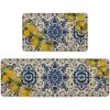 Artoid Mode Blue Floral Lemons Spring Kitchen Mats Set of 2, Home Decor Low-Profile Kitchen Rugs for Floor – 17×29 and 17×47 Inch
