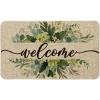 Artoid Mode Eucalyptus Floral Leaves Welcome Spring Doormat, Summer Decor Low-Profile Switch Rug Door Mat Floor Mat for Indoor Outdoor 17×29 Inch(Beige)