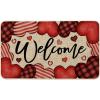 Artoid Mode Love Heart Welcome Valentine’s Doormat, Home Decor Low-Profile Switch Rug Door Mat for Indoor Outdoor 17×29 Inch(Red)