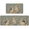 Artoid Mode Pink Rabbit Bunny Flowers Easter Kitchen Mats Set of 2, Spring Home Decor Low-Profile Kitchen Rugs for Floor – 17×29 and 17×47 Inch(Blue)