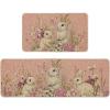 Artoid Mode Pink Rabbit Bunny Flowers Easter Kitchen Mats Set of 2, Spring Home Decor Low-Profile Kitchen Rugs for Floor – 17×29 and 17×47 Inch(Pink)