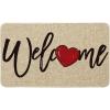 Artoid Mode Red Welcome Love Heart Valentine’s Day Doormat, Home Decor Low-Profile Switch Rug Door Mat for Indoor Outdoor 17×29 Inch(Beige)