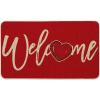 Artoid Mode Red Welcome Love Heart Valentine’s Day Doormat, Home Decor Low-Profile Switch Rug Door Mat for Indoor Outdoor 17×29 Inch(Red)