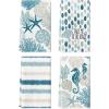 Artoid Mode Stripe Coral Starfish Seahorses Whelks Summer Kitchen Towels Dish Towels, 18×26 Inch Farmhouse Decoration Hand Towels Set of 4