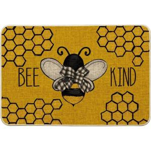 Artoid Mode Bee Kind Bow Tie Yellow Spring Doormat, Seasonal Summer Home Decor Low-Profile Switch Rug Door Mat Floor Mat for Indoor Outdoor 17×29 Inch(Yellow)