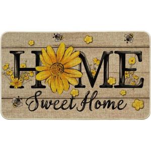 Artoid Mode Bee Sunflower Daisy Home Sweet Home Spring Doormat, Home Summer Decor Low-Profile Switch Rug Door Mat Floor Mat for Indoor Outdoor 17×29 Inch
