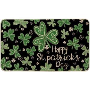 Artoid Mode Black Shamrock Happy St. Patrick’s Day Doormat, Home Decor Low-Profile Switch Rug Door Mat Floor Mat for Indoor Outdoor 17×29 Inch