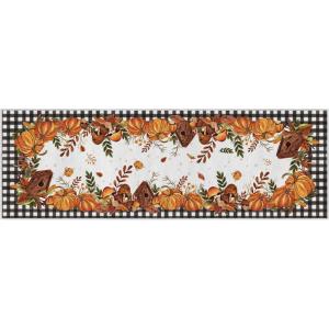 Artoid Mode Buffalo Plaid Pumpkins Mushrooms Fall Area Rug, Autumn Thanksgiving Home Decor Low-Profile Non-Slip Washable Runner Rug for Entryway Bedroom Living Room Laundry Room Indoor 2×6 Feet(Black/White)