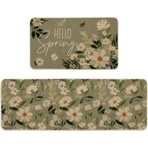 Artoid Mode Daisy Flowers Hello KM035 Spring Kitchen Mats Set of 2, Home Decor Low-Profile Kitchen Rugs for Floor – 17×29 and 17×47 Inch