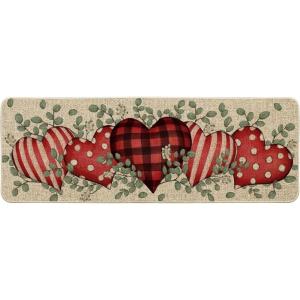 Artoid Mode Eucalyptus Love Hearts Valentine’s Day Doormat, Wedding Home Decor Low-Profile Rug Switch Mat for Indoor Outdoor 17×29 Inch(Red)
