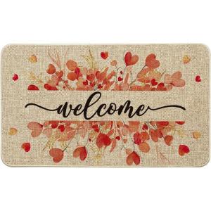 Artoid Mode Floral Love Heart Welcome Valentines Doormat,Home Decor Low-Profile Door Mat Switch Rug Floor Mat for Indoor Outdoor 17×29 Inch
