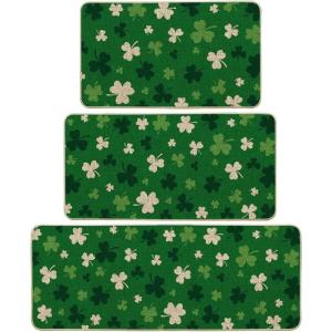 Artoid Mode Green Wood Shamrock St. Patrick’s Day Kitchen Mats Set of 2, Home Decor Low-Profile Kitchen Rugs for Floor – 17×29 and 17×47 Inch(Green)
