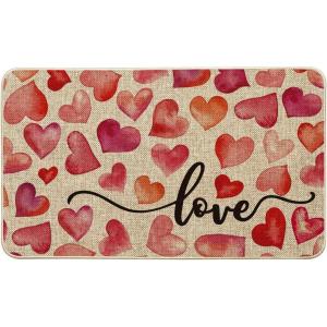 Artoid Mode Heart Love Valentine’s Day Doormat, Anniversary Wedding Home Decor Low-Profile Rug Switch Mat for Indoor Outdoor 17×29 Inch(Beige)