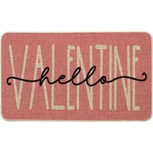 Artoid Mode Hello Valentine Pink Valentine’s Doormat, Anniversary Wedding Home Decor Low-Profile Rug Switch Mat for Indoor Outdoor 17×29 Inch(Pink)