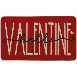 Artoid Mode Hello Valentine Pink Valentine’s Doormat, Anniversary Wedding Home Decor Low-Profile Rug Switch Mat for Indoor Outdoor 17×29 Inch(Red)