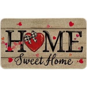 Artoid Mode Home Sweet Home Love Heart Valentines Doormat, Home Decor Low-Profile Switch Rug Door Mat for Indoor Outdoor 17×29 Inch