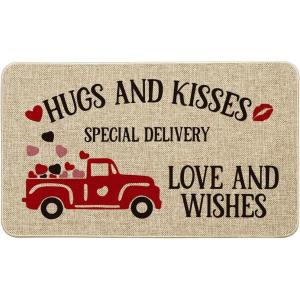 Artoid Mode Hugs and Kisses Special Delivery Truck Decorative Doormat Heart, Seasonal HoliValentine’s Anniversary Wedding Low-Profile Yard Floor Switch Mat for Indoor Outdoor 17 x 29 Inch