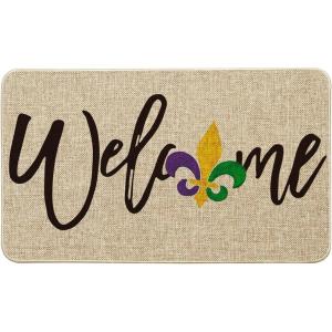 Artoid Mode Irises Welcome Mardi Gras Doormat, Carnival Seasonal Low-Profile Rug Switch Mat for Indoor Outdoor 17×29 Inch