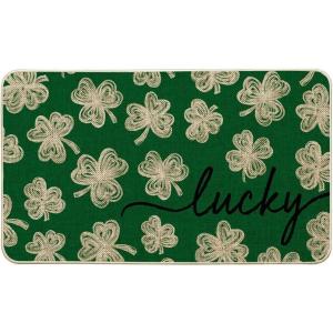 Artoid Mode Lucky Clovers St. Patrick’s Day Doormat, Home Decor Low-Profile Switch Rug Door Mat Floor Mat for Indoor Outdoor 17×29 Inch(Green)