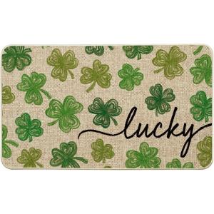 Artoid Mode Lucky Clovers St. Patrick’s Day Doormat, Home Decor Low-Profile Switch Rug Door Mat Floor Mat for Indoor Outdoor 17×29 Inch(Light Green)