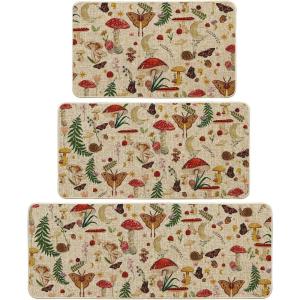 Artoid Mode Mushrooms Butterfly Spring Kitchen Mats Set of 2, Home Decor Low-Profile Kitchen Rugs for Floor – 17×29 and 17×47 Inch(Beige)