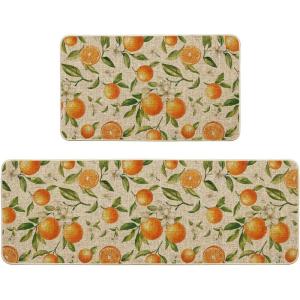 Artoid Mode Orange Spring Kitchen Mats Set of 2, Home Decor Low-Profile Kitchen Rugs for Floor – 17×29 and 17×47 Inch