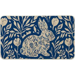 Artoid Mode Rabbit Bunny Leaves Flowers Easter Doormat, Home Decor Low-Profile Switch Rug Door Mat Floor Mat for Indoor Outdoor 17×29 Inch(Blue)