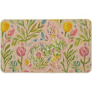Artoid Mode Rabbit Bunny Leaves Flowers Easter Doormat, Home Decor Low-Profile Switch Rug Door Mat Floor Mat for Indoor Outdoor 17×29 Inch(Pink)