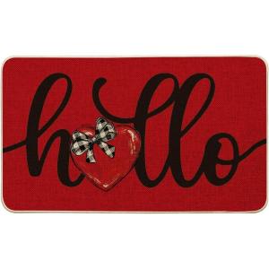Artoid Mode Red Love Heart Hello Valentines Doormat, Home Decor Low-Profile Switch Rug Door Mat for Indoor Outdoor 17×29 Inch(Red)